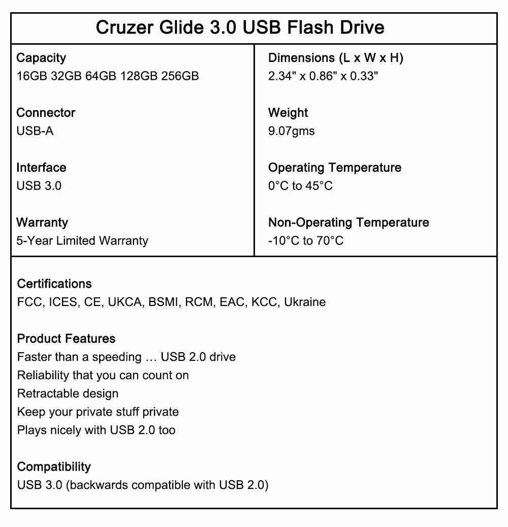 SanDisk Cruzer Glide 3.0 USB Flash Drive Pen 16GB 32GB Memory Stick 64GB 128GB 256GB retractable USB connector for Computer