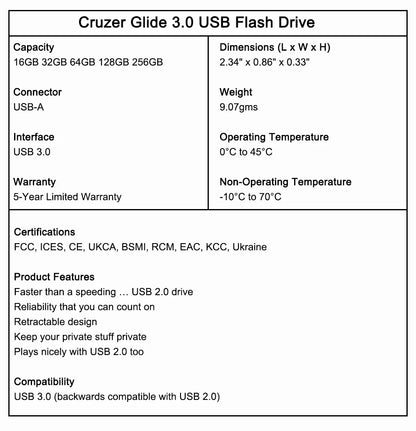 SanDisk Cruzer Glide 3.0 USB Flash Drive Pen 16GB 32GB Memory Stick 64GB 128GB 256GB retractable USB connector for Computer