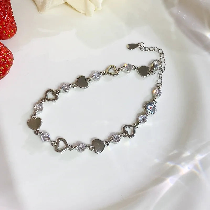 925 Sterling Silver Shiny Zircon Flower Bracelets For Women Charm Temperament Chain Bracelet Party Wedding Jewelry Holiday Gifts