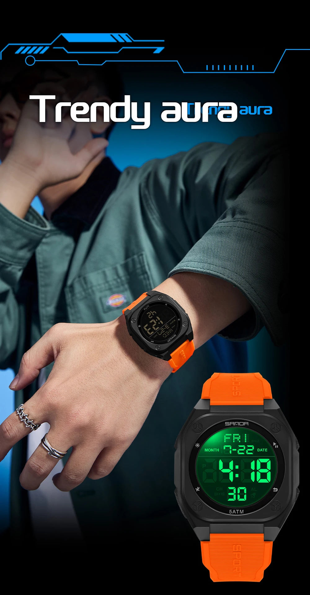 SANDA Digital Watch Multi-function Alarm Clock Luminous Waterproof Silicone Wristwatch Casual Students Electronic Watches
