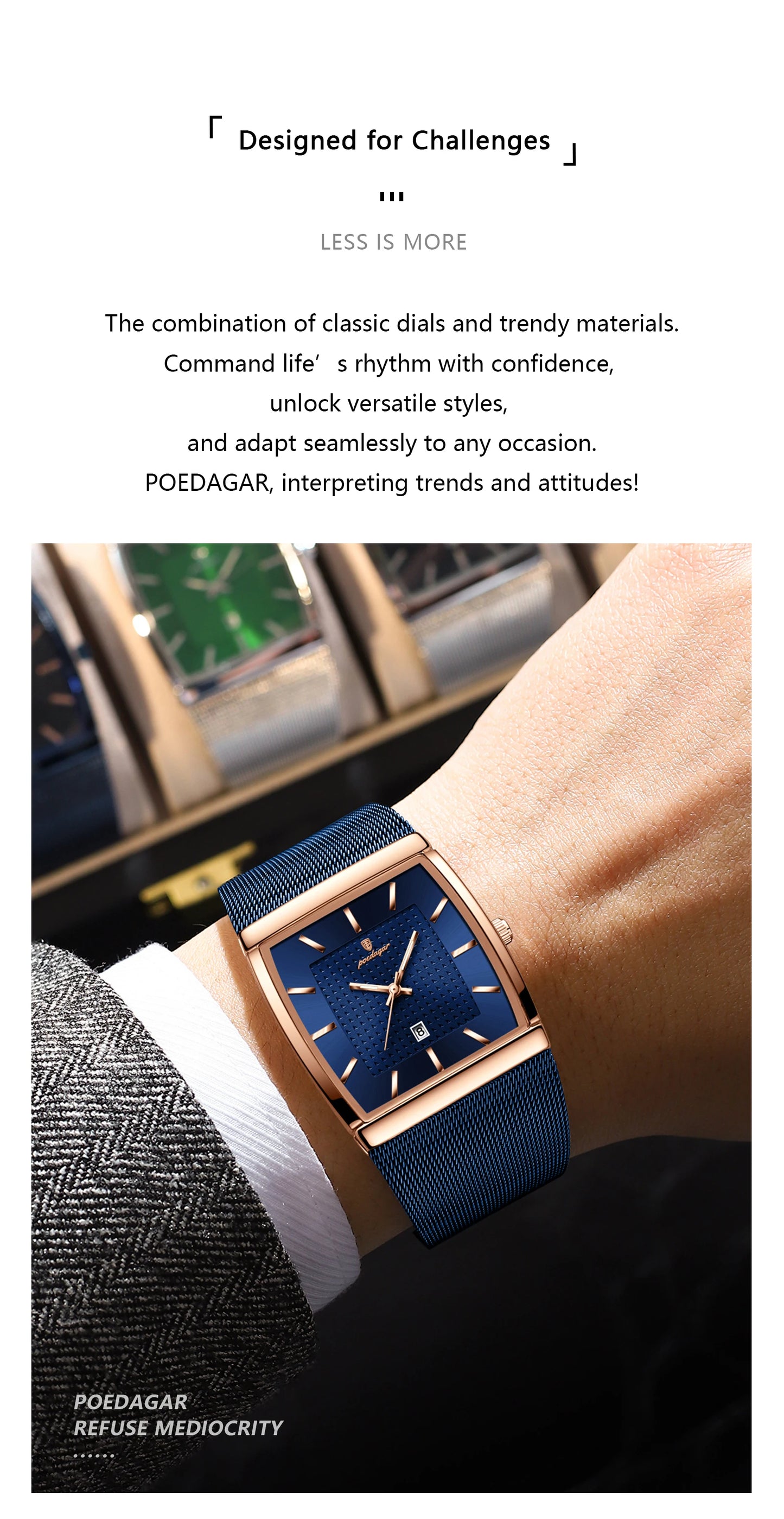 POEDAGAR Original Luxury Men's Wristwatch Stainless Steel Mesh Waterproof Luminous Date Man Watch Fashion Quartz Watches For Men