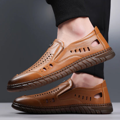Men's Summer Hollow Slip-on Clogs, Breathable Anti-slip Soft Sole Footwear for Business Casual Outdoor-HT2275