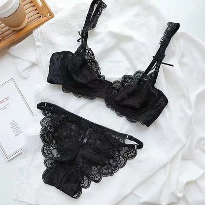 Romantic Atmosphere Lace Minimizer Bra Ultra Thin Sponge Free Wirefree Women Seamless Full Coverage Bust Push Up Set BANERDANNI