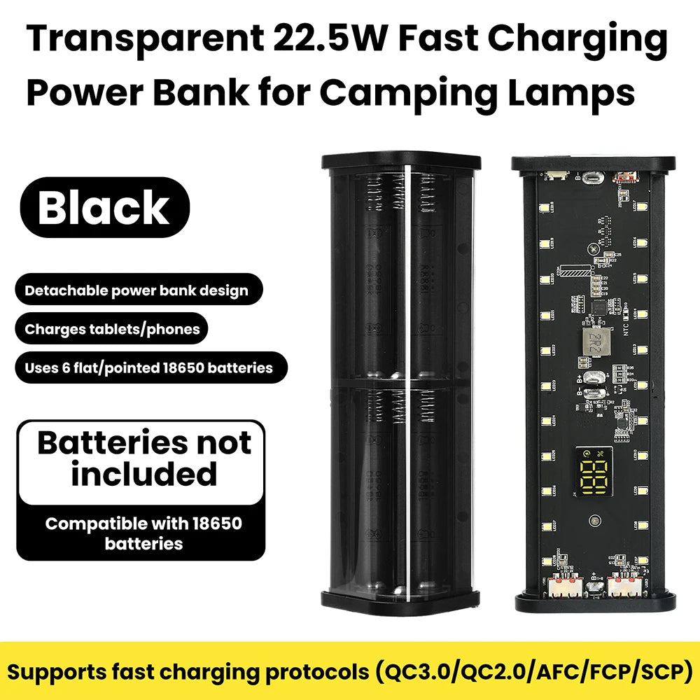 22.5W 6*18650 Power Bank Case Transparent Shell Fast Charging Holder Cases Detachable Battery Charge Storage Box Without Battery