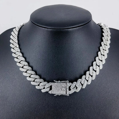 Fashion Men Cuban Link Iced Out Necklace 14MM width Rhinestones Chain Rapper CZ Cuban Chain Necklace Hip Hop Birthday Jewelry