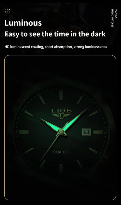 LIGE Military Watch For Men Fashion Business Watch Men Casual Leather Sport Waterproof Men's Quartz Wristwatches Reloj Hombre