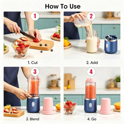 6 Blades Double Cups Portable USB Rechargeable Mini Electric Juicer Bottle Personal Fruit Smoothie Blender Home Gym Camping