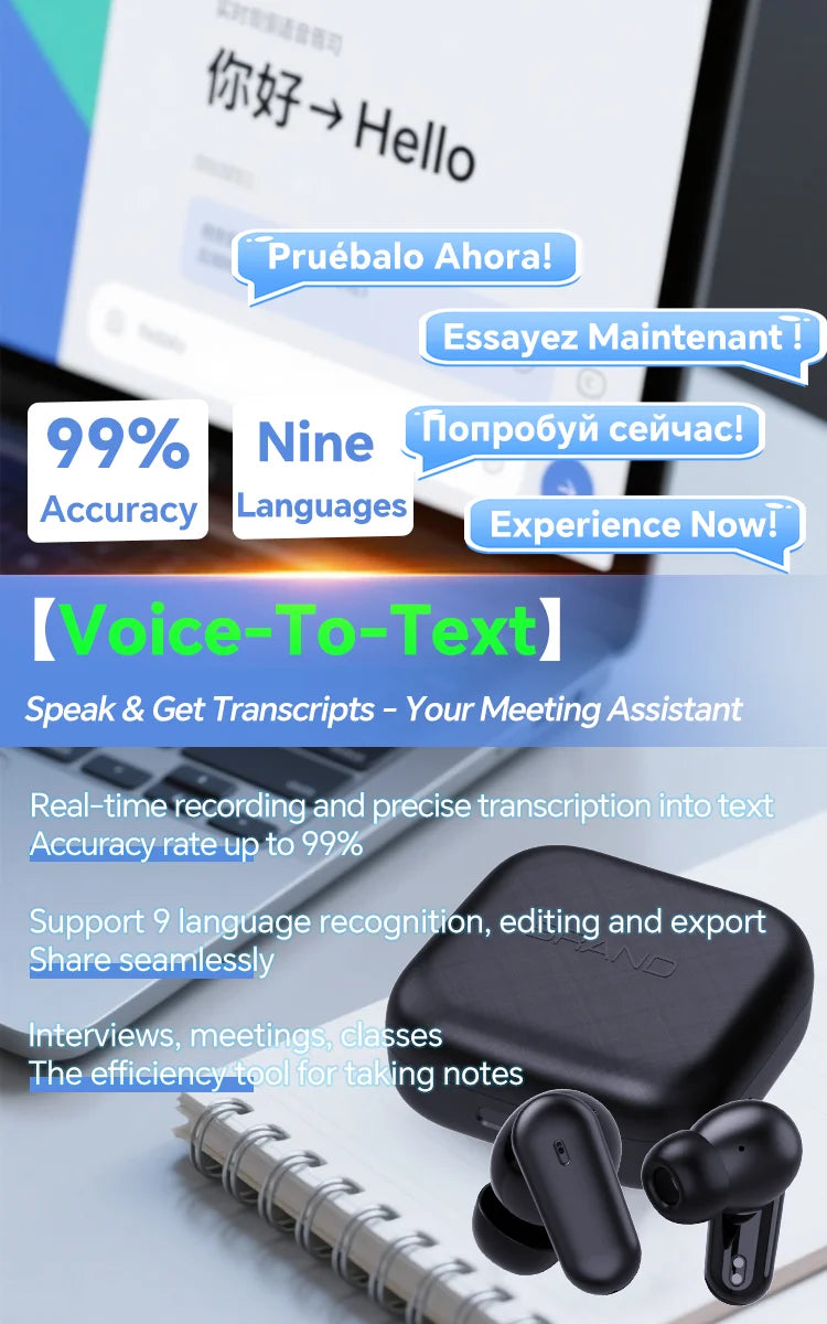 G16Pro AI Translator Earbuds 164 Languages Real Time 2-Way Translation Bluetooth Noise Cancelling HD Call for Trip