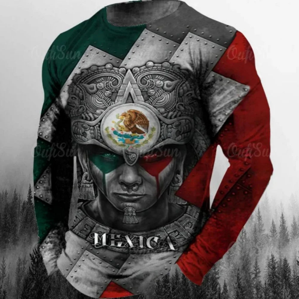 Fashion Mexican Flag T-Shirts Mexico 3D Print Men Woman Long Sleeve T Shirt Streetwear Oversized Harajuku Kids Tees Top Clothing