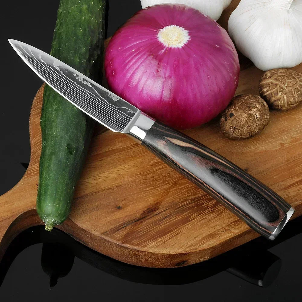 Damascus Chef's Knife Kitchen Knives Set Professional Boning Knife Meat Cleaver Utility Knife Japanese Santoku Knife with Cover