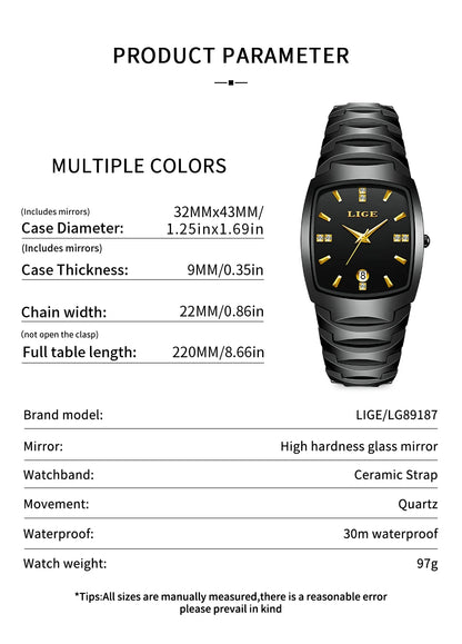 LIGE New Ladies Waterproof Watch Luxury Ceramic Braceletz Women Watches Creative Fashion Original Elegant Quartz Wristwatch Gift