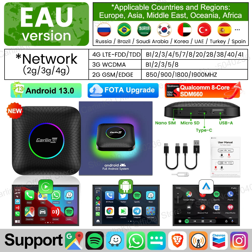 CarlinKit CarPlay Ai Box Android 13 SM6225 8 Cores 64GB 128GB Car Smart Streaming Box Wireless CarPlay Android Auto For Netflix