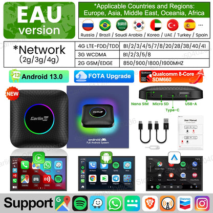 CarlinKit CarPlay Ai Box Android 13 SM6225 8 Cores 64GB 128GB Car Smart Streaming Box Wireless CarPlay Android Auto For Netflix