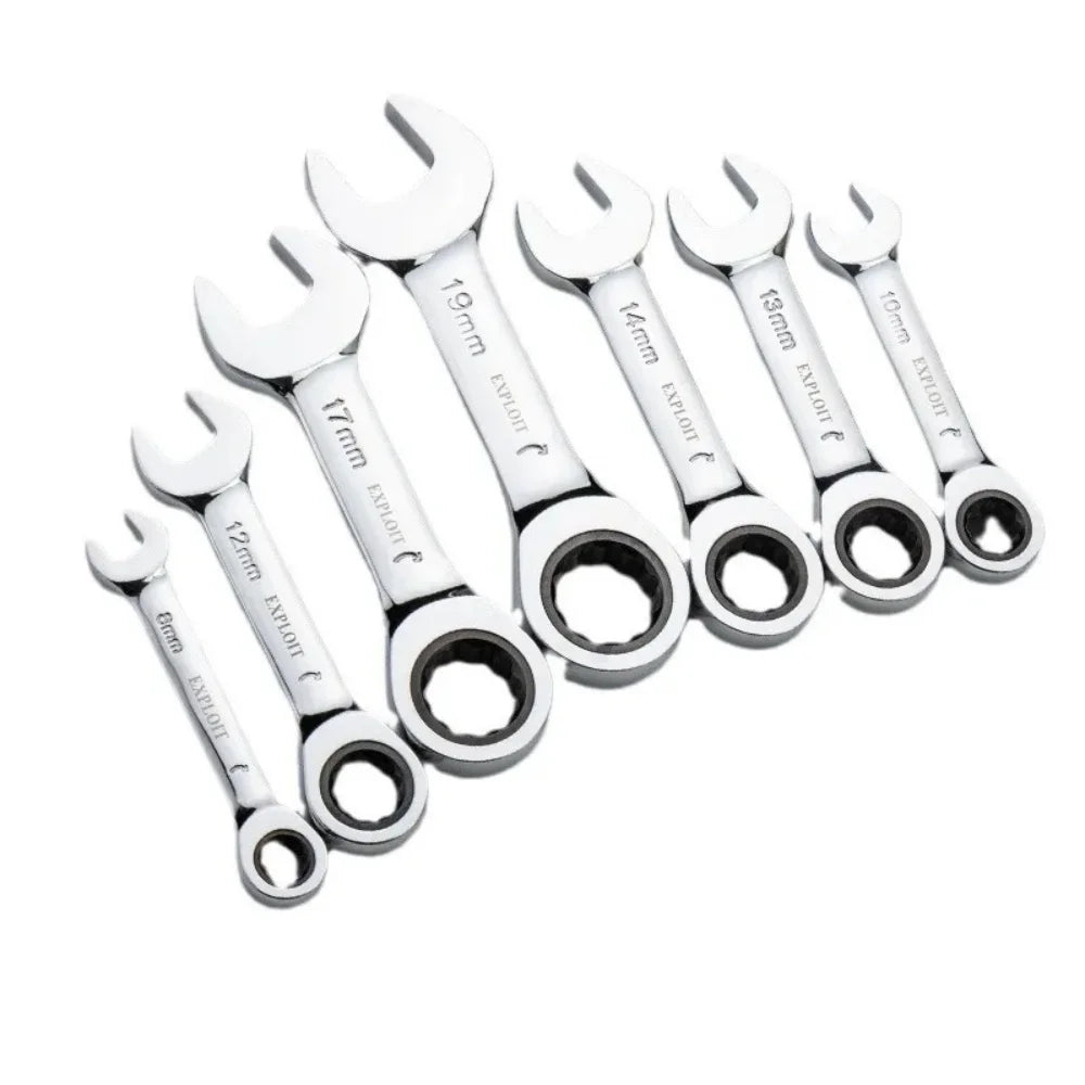 1Set 6mm-19mm Reversible Combination Stubby Single Wrench Stubby Combination 72 Tooth Ratchet Socket Spanner Nut Repair Tools