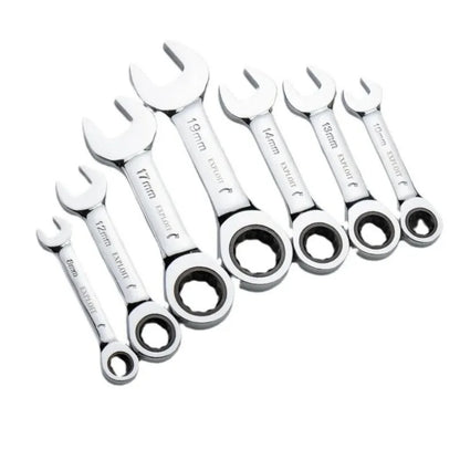 1Set 6mm-19mm Reversible Combination Stubby Single Wrench Stubby Combination 72 Tooth Ratchet Socket Spanner Nut Repair Tools