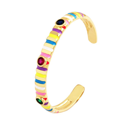 Fashionable Multicolor Gold Plated Gemstone Charm Bangle,Fine Colorful Enamel Open Adjustable Bracelet Jewelry Supply  Q35