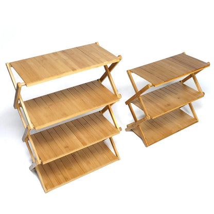 Wood Bamboo Outdoor Multifunctional Shelf Camping Foldable Portable Table Picnic Home Multi-scene Use 3-4 Layer Storage Rack