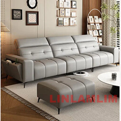 Modern Power Reclining Sofa with Adjustable Headrests – Genuine Leather Recliner Couch with USB, Side Storage and Cup Holders