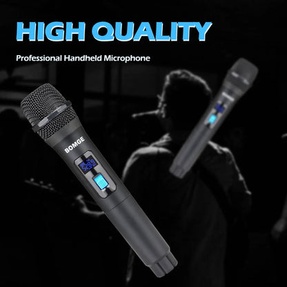 BOMGE 4 channel wireless microphone System Cordless Mic Set With Four Handheld Mics Fixed Frequency, Long Range 200ft