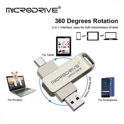 Type C USB Flash Drives 64GB 128GB 256GB OTG Pen Drive Memory Stick USB Key 3.0 Pendrive For Android PC Laptop