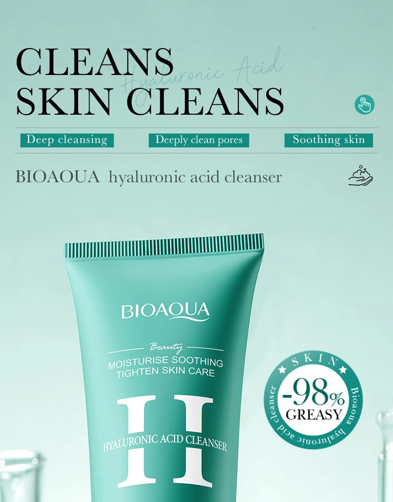 BIOAQUA Hyaluronic Acid Facial Cleanser Anti-aging Face Wash Foam Deep Moisturizing Pore Cleansing Daily Skin Care