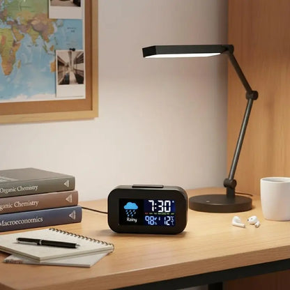 Weather Station Clock with Bright Color LCD Screen for Comprehensive Temperature and Humidity Measurement Best for Study Room