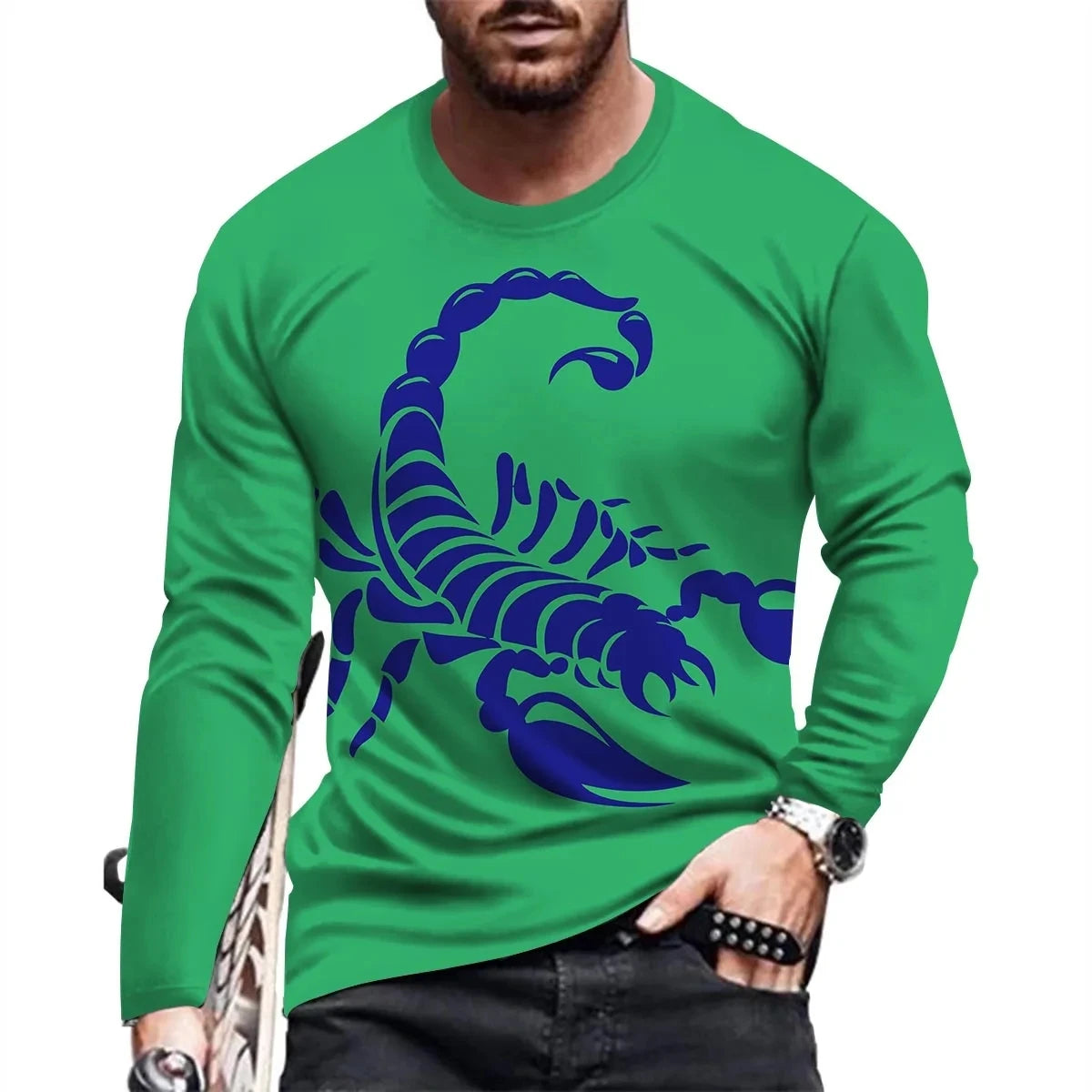 Scorpion 3D Print Long Sleeve Round-Neck Fashion Animal Pattern Men's T-Shirts Streetwear Pullovers Tops Loose Casual Man Tees