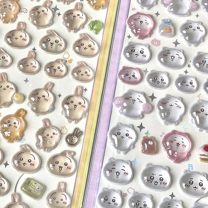 3D Cute 1/4pcs Crystal Stickers Chiikawa Usagi Phone Case Decoration Nail DIY Decorative Stickers for Notebook Laptop waterproof