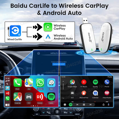 Baidu CarLife CarlinKit Wired To Wireless CarPlay Wireless Android Auto Adapter WiFi Bluetooth Auto Connection 2-In-1 Smart Box