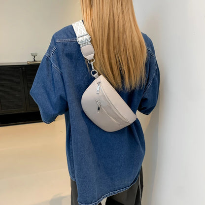 2024 Luxury Designer Women's Chest Bag PU Leather Wide Strap Shoulder Crossbody Bag Female Fashion Fanny Pack Banana Waist Bag