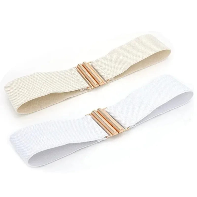 Fashion Women's Ladies Gold Buckle Wide Stretch Elastic Corset Waist Belt Waistband Dress Decoration Belt