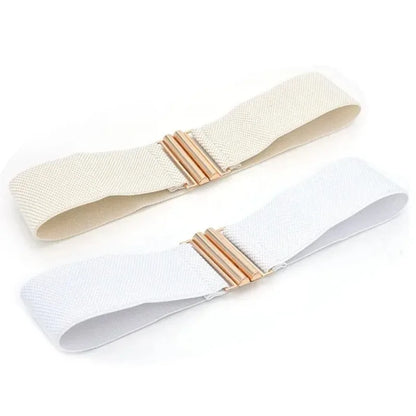 Fashion Women's Ladies Gold Buckle Wide Stretch Elastic Corset Waist Belt Waistband Dress Decoration Belt