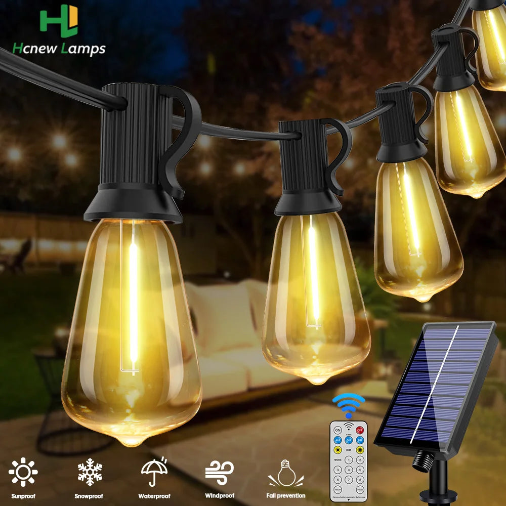 10M 18M 30M Solar String Light ST38 Led Filament Bulb 24V Shatterproof Solar Festoon Garland For Patio Party Garden Decorection