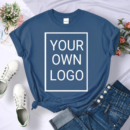 Custom DIY LOGO Women T-Shirt Summer Y2K Streetwear Comfortable Female Short Sleeves Crewneck Customized Pattern Tee Tops