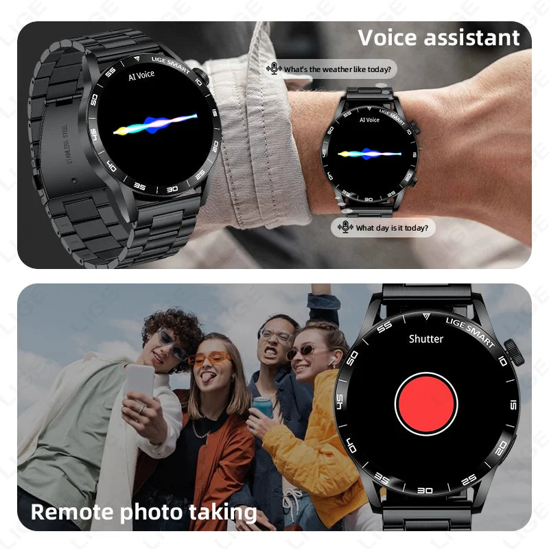 LIGE Full Touch Smartwatch Outdoor Military Smart Watch 1.38" HD Screen Bluetooth Call IP68 Waterproof Sport Fitness Watches Men