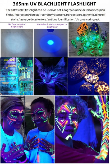 SV62 3W UV 365nm LED Flashlight AAA Mini Pen Ultraviolet Torch Money Marker Ore Pet Urine Stain Scorpion Black Light Detector