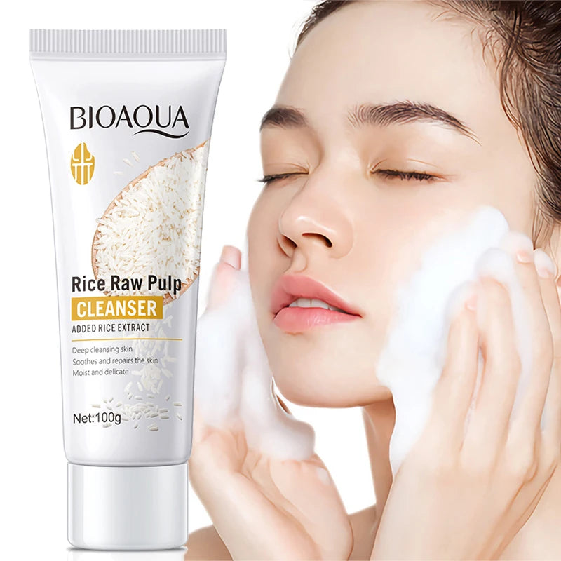 BIOAQUA Rice Raw Pulp Facial Cleanser Face Wash Foam Face Cleanser Moisturizing Whitening Anti-aging Facial Skin Care Products