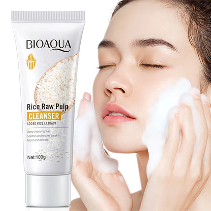 BIOAQUA Rice Raw Pulp Facial Cleanser Face Wash Foam Face Cleanser Moisturizing Whitening Anti-aging Facial Skin Care Products