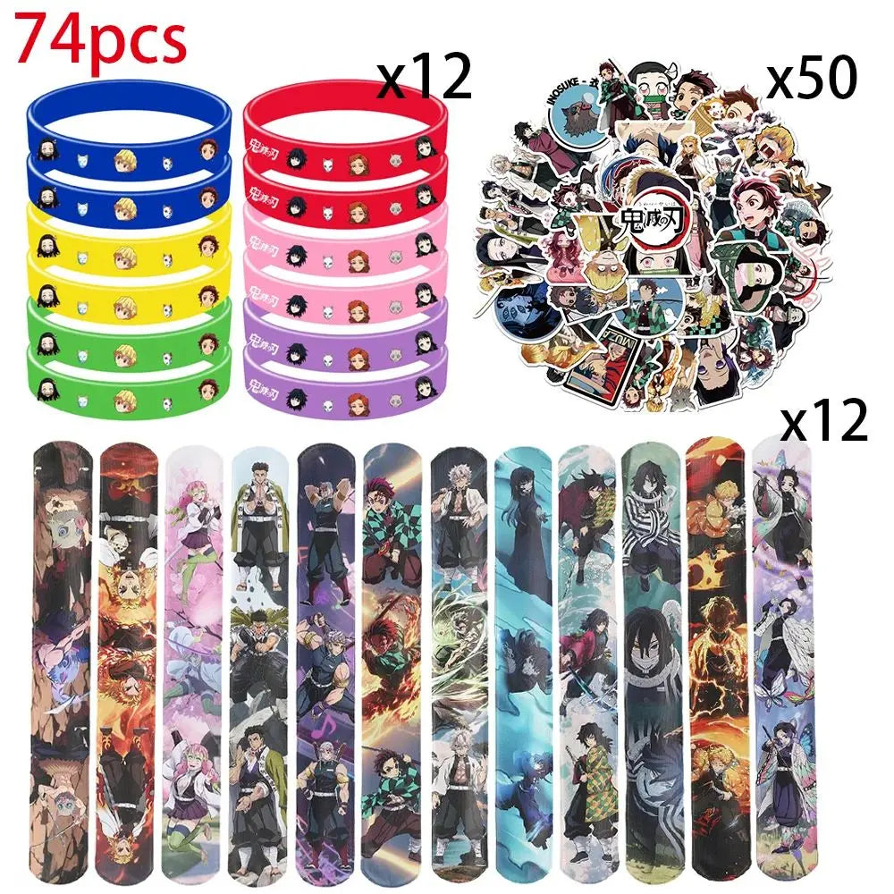 Anime Demon Birthday Theme Gifts Bags Keychain tattoo sticker Demon Slayer Candy Bags Packaging Giveaway Party Favors Gifts Supp