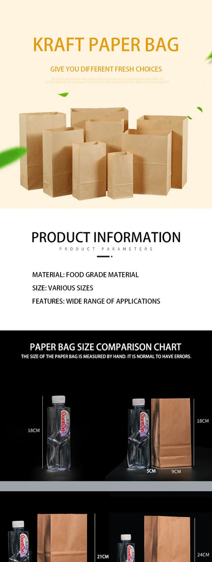 Wholesale Kraft Paper Bags Food Small Gift Sandwich Bread bag Hamburger Baking Takeaway Pouches Lunch Grocery Packaging Bag