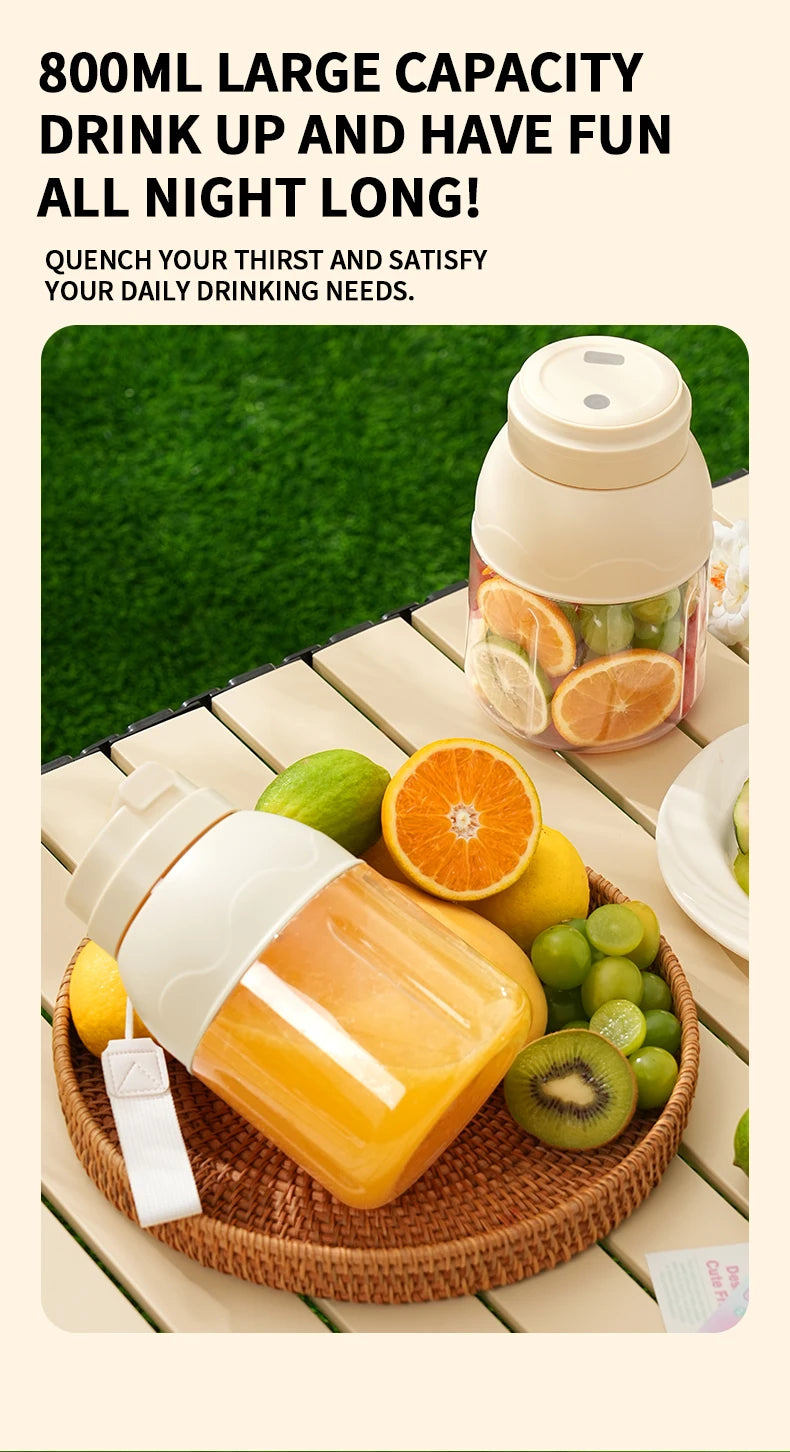 Portable Electric Citrus Juicer and Smoothie Blender, 28 Ounce Portable Fresh Juicer with Straw and 2 Lids, Mini Fruit Blender
