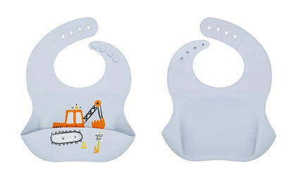 Waterproof Bibs For Kids Feeding Baby Eating Stuff Soft Silicone Babeast Cartoon Printed Adjustable Baby Tasting Feeding Bibs