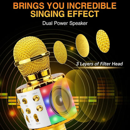 Wireless Bluetooth Karaoke Microphone with Built-in Speaker, Portable Singing Microphone for Kids Adults  with RGB Lights