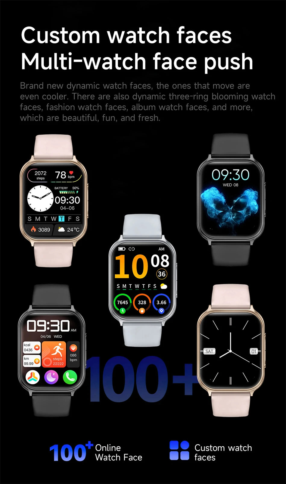 1.83" Smart Watch Sleep Heart Rate Monitor BT Call Messages Notifications Sports Fitness Tracker Watch for Women Men Android iOS