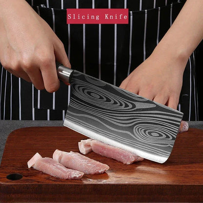 Laser Damascus Pattern Utility Kitchen Knives Set, Stainless Steel Sharp Slicing Chef Knife, Scissors & Sharpening Rod Cooking T