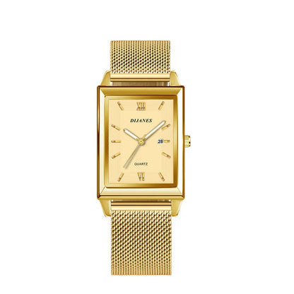 Men's Calendar Date Sport & Leisure Leather Clock 2023 Luxury Business Golden Stainless Steel Mesh Band Quartz Man Watches