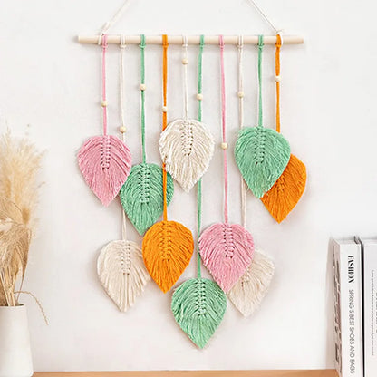 Handmade Woven Leaf Macrame Hanging Ornament Bohemian Cotton Rope Woven Walls Hanging Decoration For Bedroom Living Room Wall