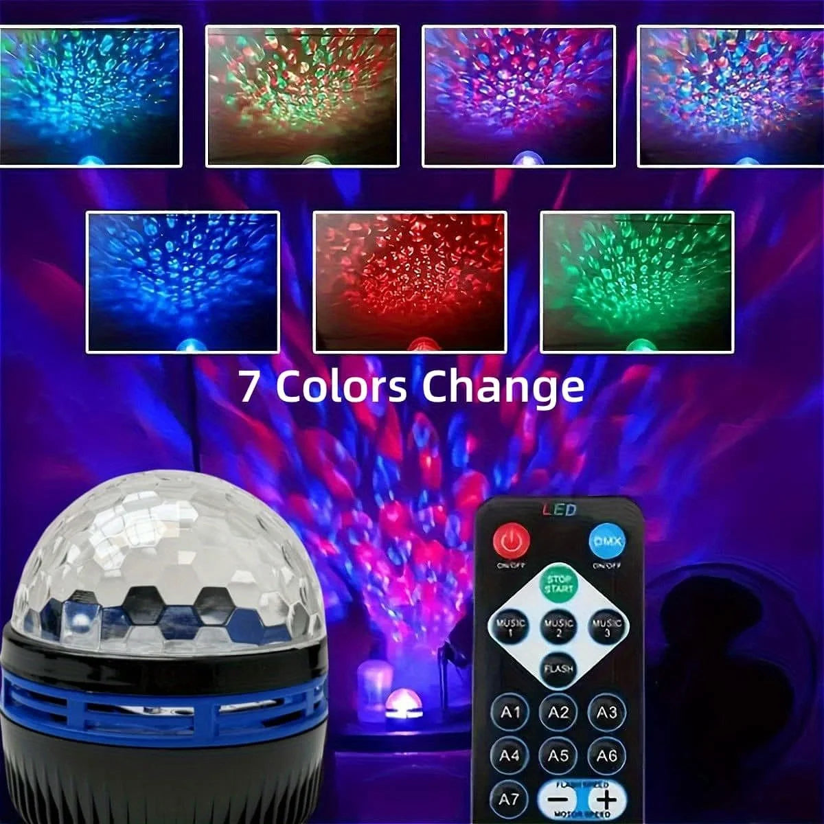 Galaxy Starry Projector LED Night Light Remote Control RGB Water Wave 7 Modes USB Plug-in Galaxy Lamp Bedroom Party Bar Decor
