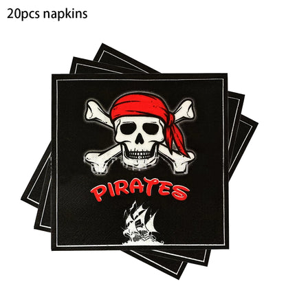 Pirate party napkins plates cups Tablecloths Banner Pirate skull balloon kids Caribbean Pirate themed birthday party decoration