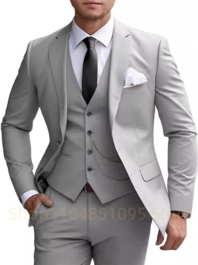 Elegant Mint Green 3 Piece Men's Suit Groom Tuxedos Business Suits Slim Fit Notch Lapel Blazer Vest Pants for Wedding Party Prom